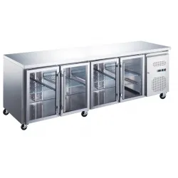 Хладилна маса - 223cm - 4 стъклени врати - LED осветление