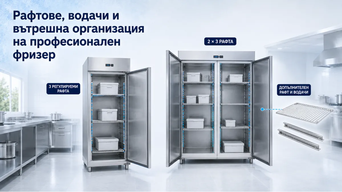 Рафтове, водачи и вътрешна организация на професионален фризер