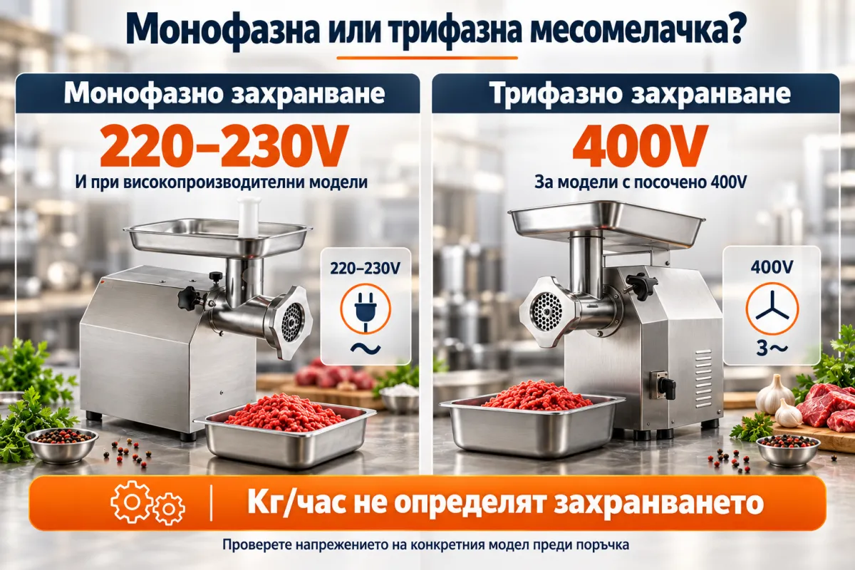 Монофазна или трифазна месомелачка — какво да проверите преди покупка?