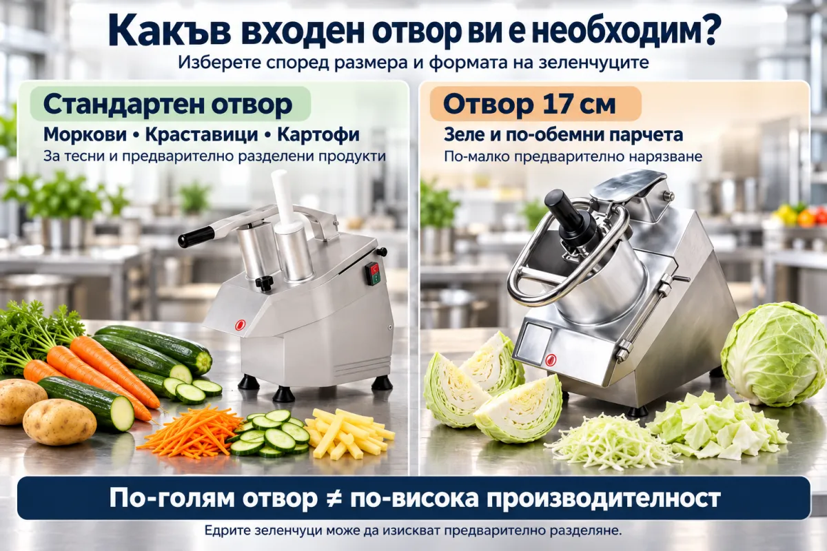 Как да изберете зеленчукорезачка според размера на входния отвор?